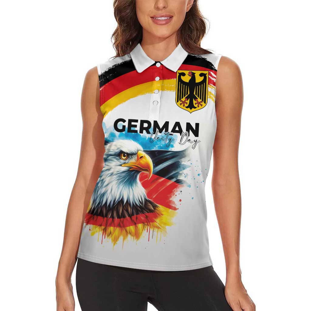 German Unity Day Women Sleeveless Polo Shirt Germany Flag with Eagle Head and Emblem