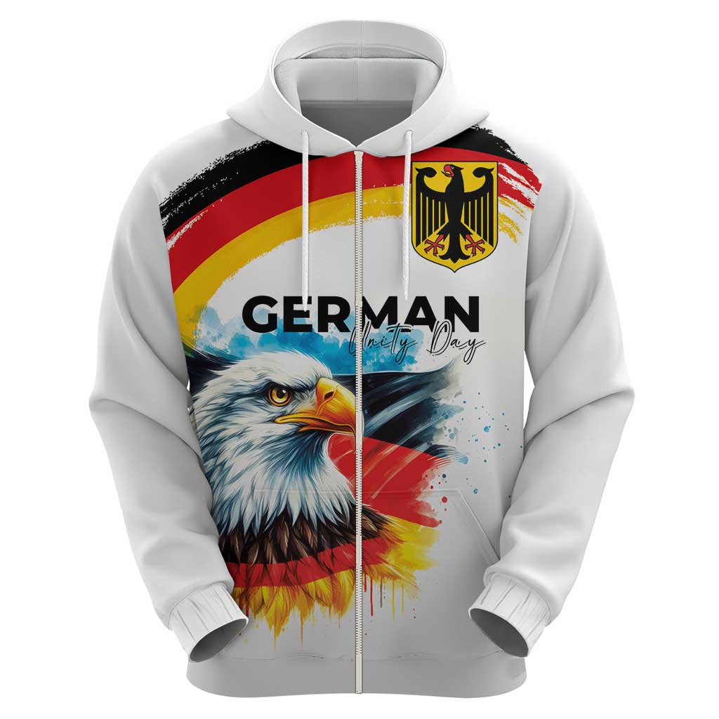 German Unity Day Zip Hoodie Germany Flag with Eagle Head and Emblem