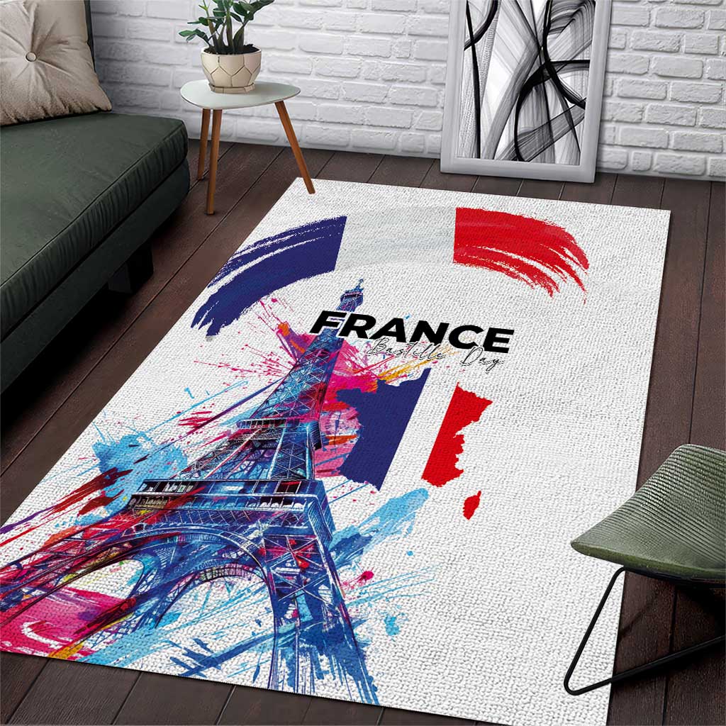 Bastille Day Area Rug Eiffel Tower Brush Strokes Colorful with The Map