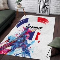 Bastille Day Area Rug Eiffel Tower Brush Strokes Colorful with The Map