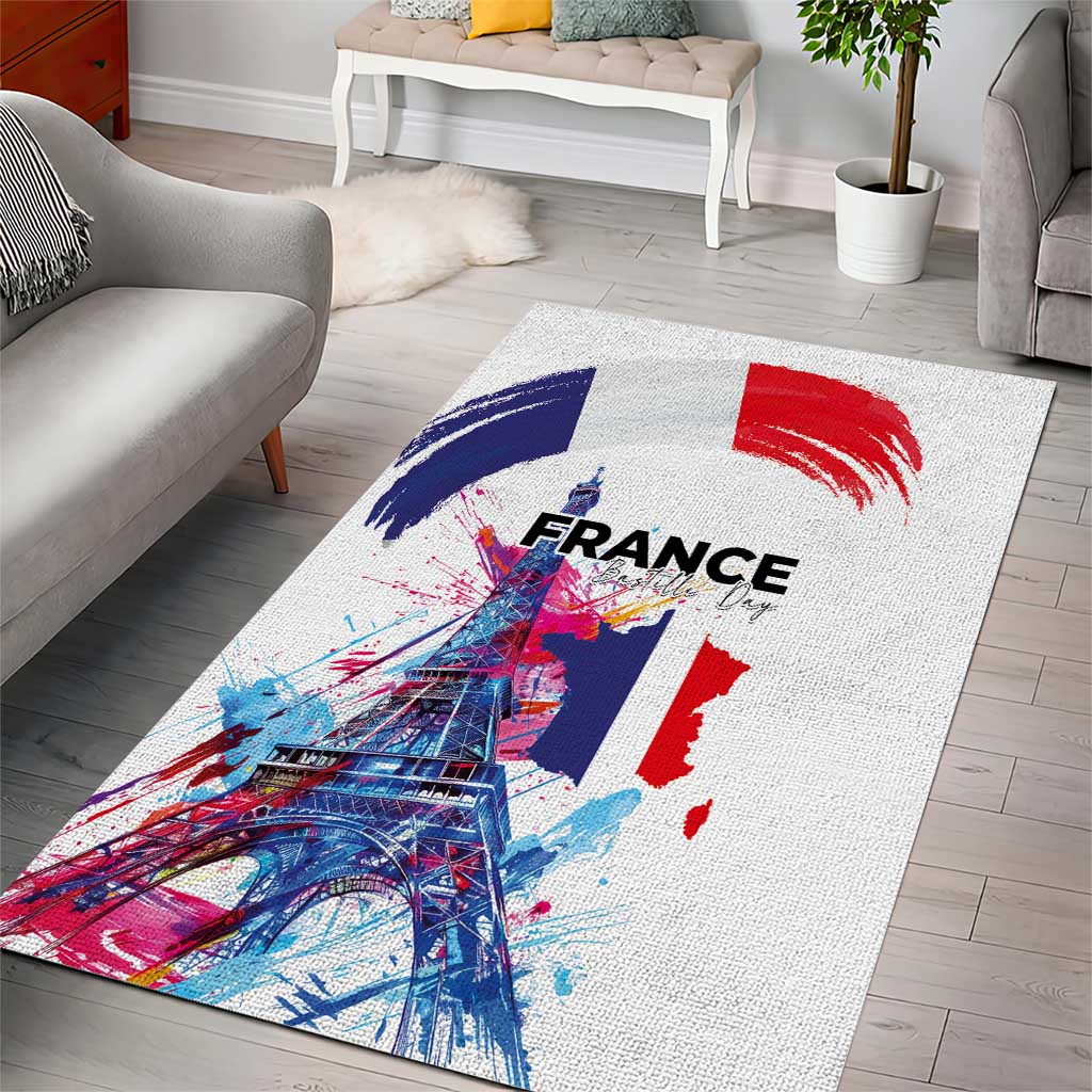 Bastille Day Area Rug Eiffel Tower Brush Strokes Colorful with The Map
