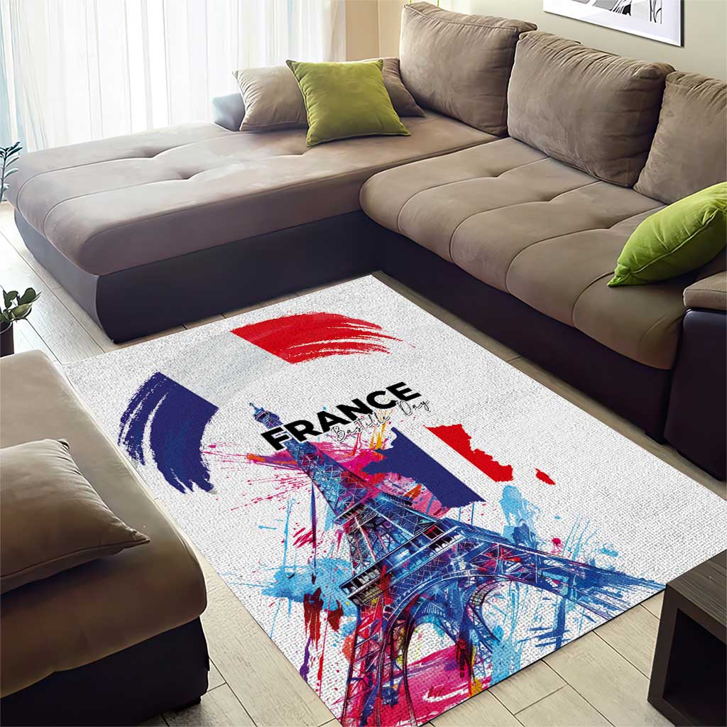 Bastille Day Area Rug Eiffel Tower Brush Strokes Colorful with The Map
