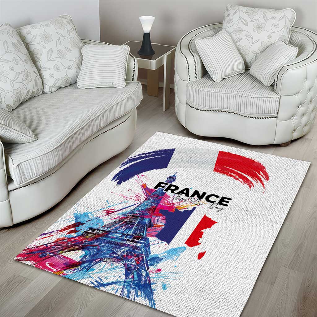Bastille Day Area Rug Eiffel Tower Brush Strokes Colorful with The Map