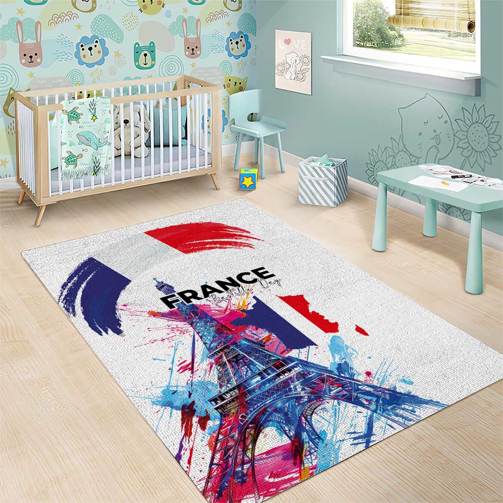 Bastille Day Area Rug Eiffel Tower Brush Strokes Colorful with The Map