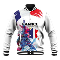 Bastille Day Baseball Jacket Eiffel Tower Brush Strokes Colorful with The Map