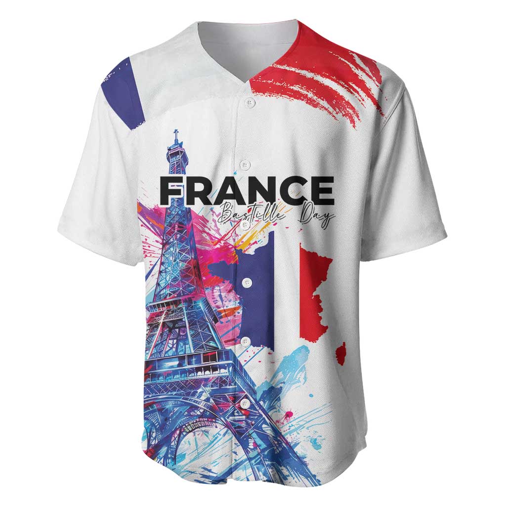 Bastille Day Baseball Jersey Eiffel Tower Brush Strokes Colorful with The Map