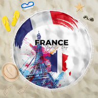 Bastille Day Beach Blanket Eiffel Tower Brush Strokes Colorful with The Map