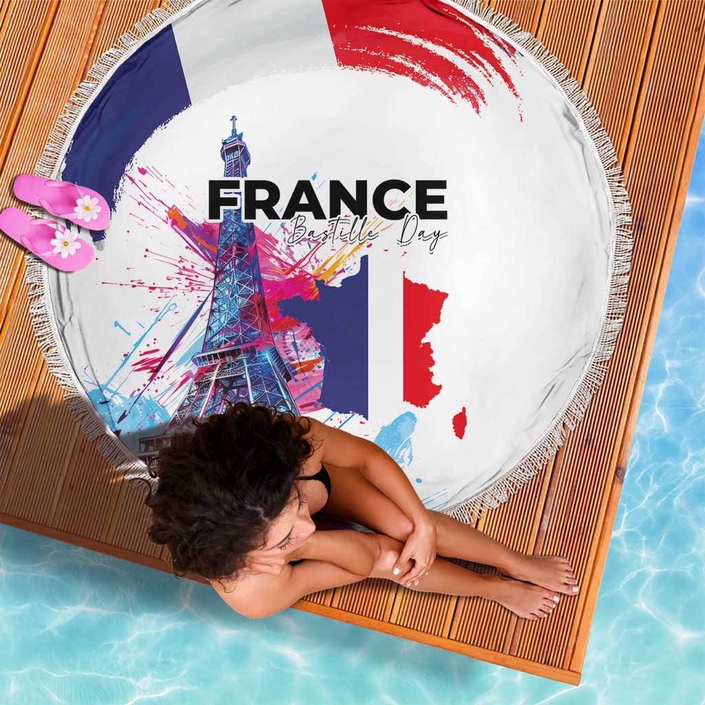 Bastille Day Beach Blanket Eiffel Tower Brush Strokes Colorful with The Map