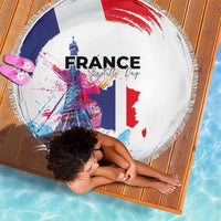 Bastille Day Beach Blanket Eiffel Tower Brush Strokes Colorful with The Map