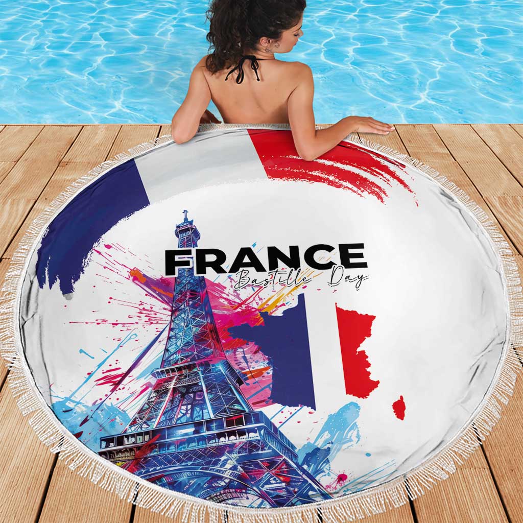 Bastille Day Beach Blanket Eiffel Tower Brush Strokes Colorful with The Map