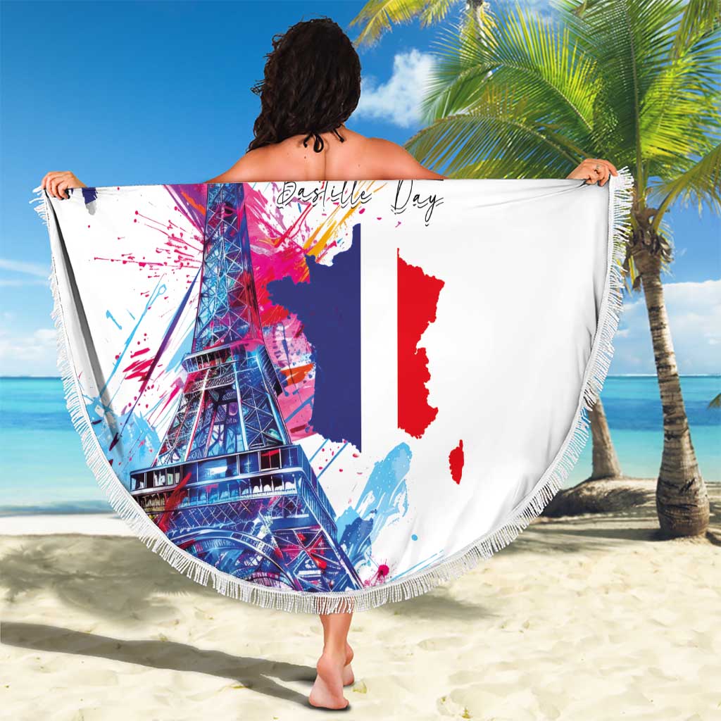 Bastille Day Beach Blanket Eiffel Tower Brush Strokes Colorful with The Map