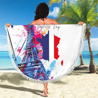 Bastille Day Beach Blanket Eiffel Tower Brush Strokes Colorful with The Map