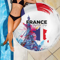 Bastille Day Beach Blanket Eiffel Tower Brush Strokes Colorful with The Map