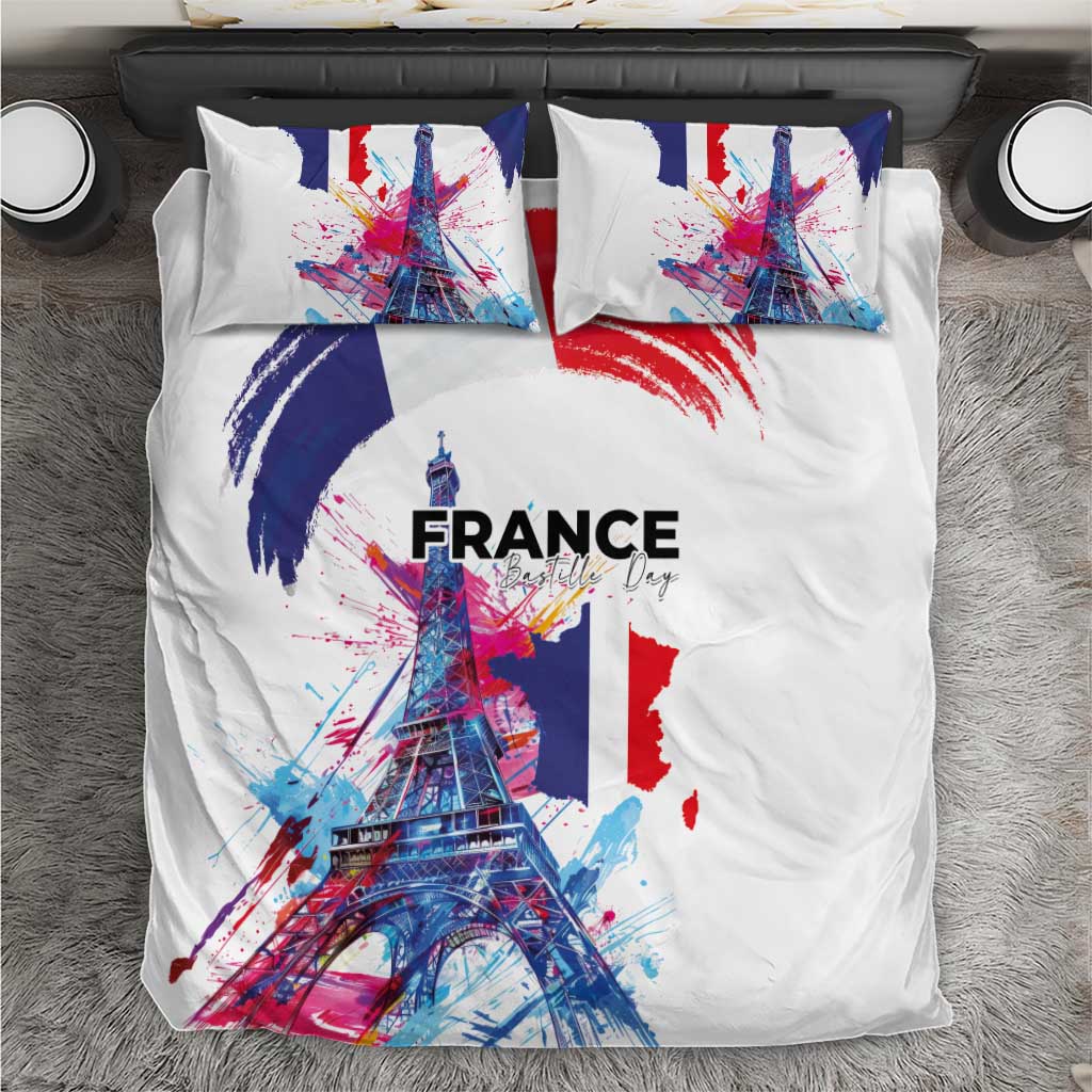 Bastille Day Bedding Set Eiffel Tower Brush Strokes Colorful with The Map
