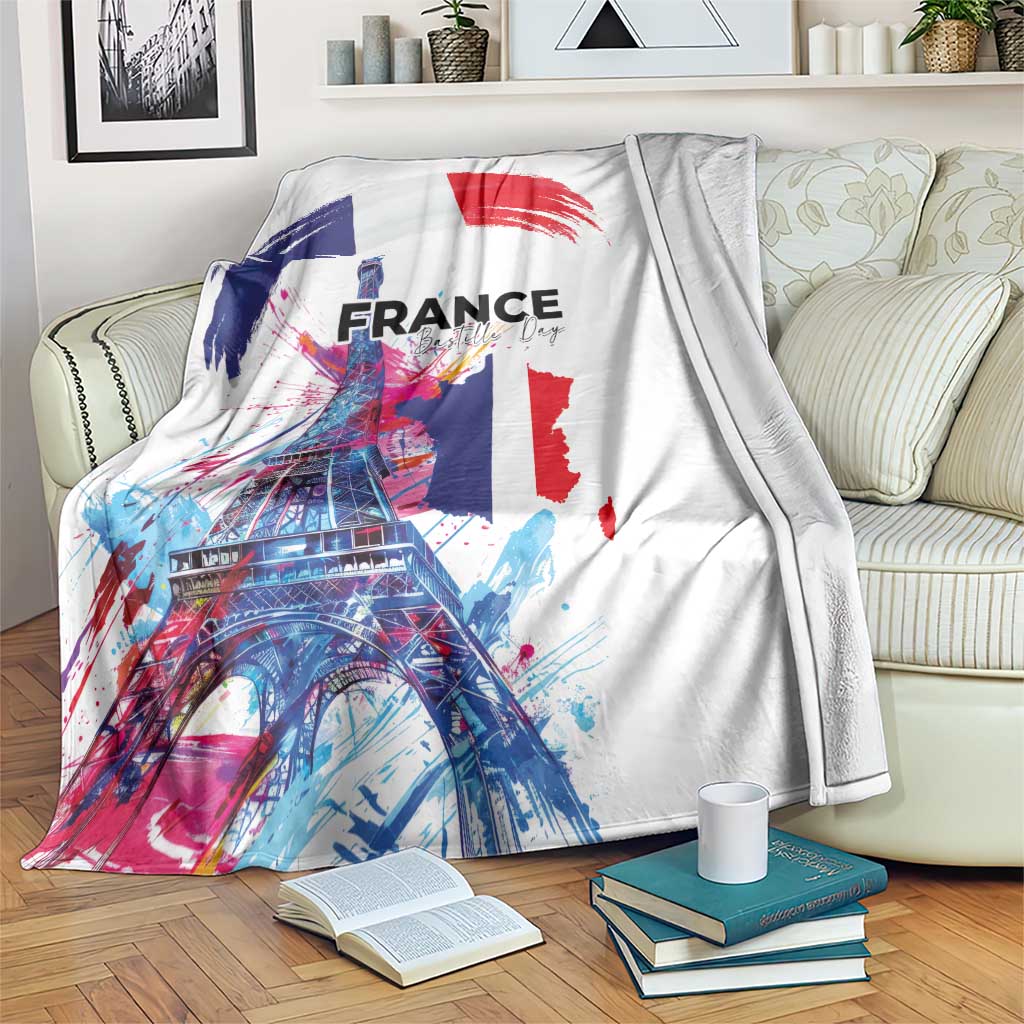 Bastille Day Blanket Eiffel Tower Brush Strokes Colorful with The Map