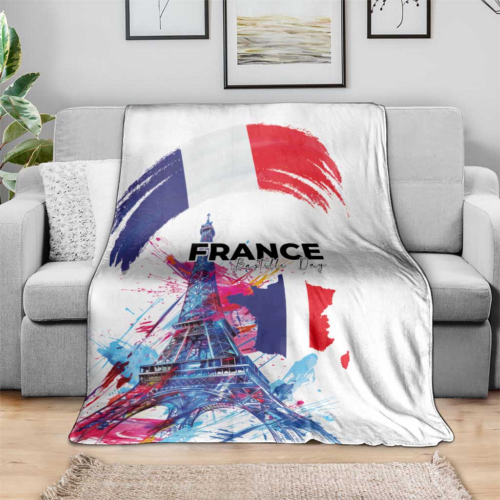 Bastille Day Blanket Eiffel Tower Brush Strokes Colorful with The Map