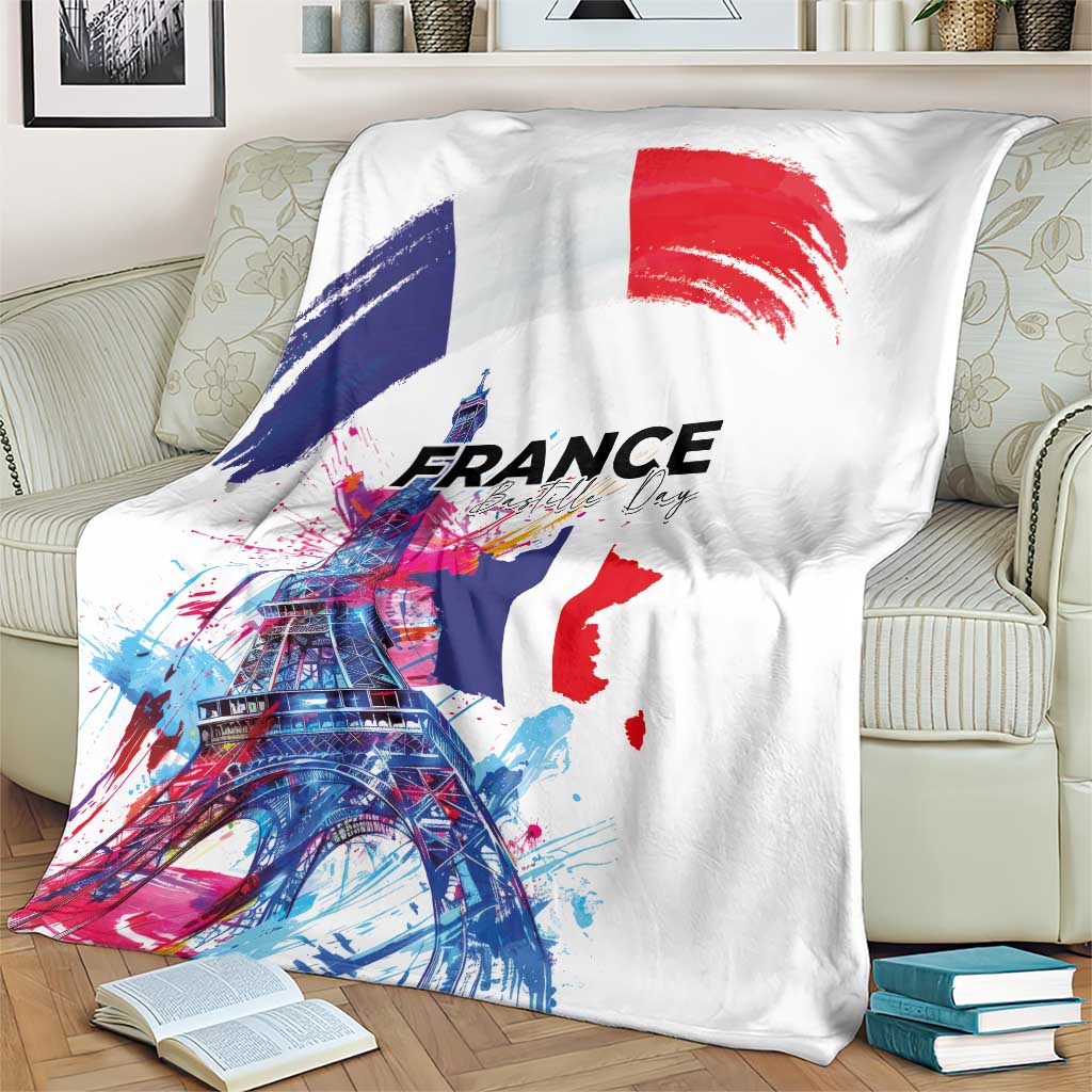 Bastille Day Blanket Eiffel Tower Brush Strokes Colorful with The Map