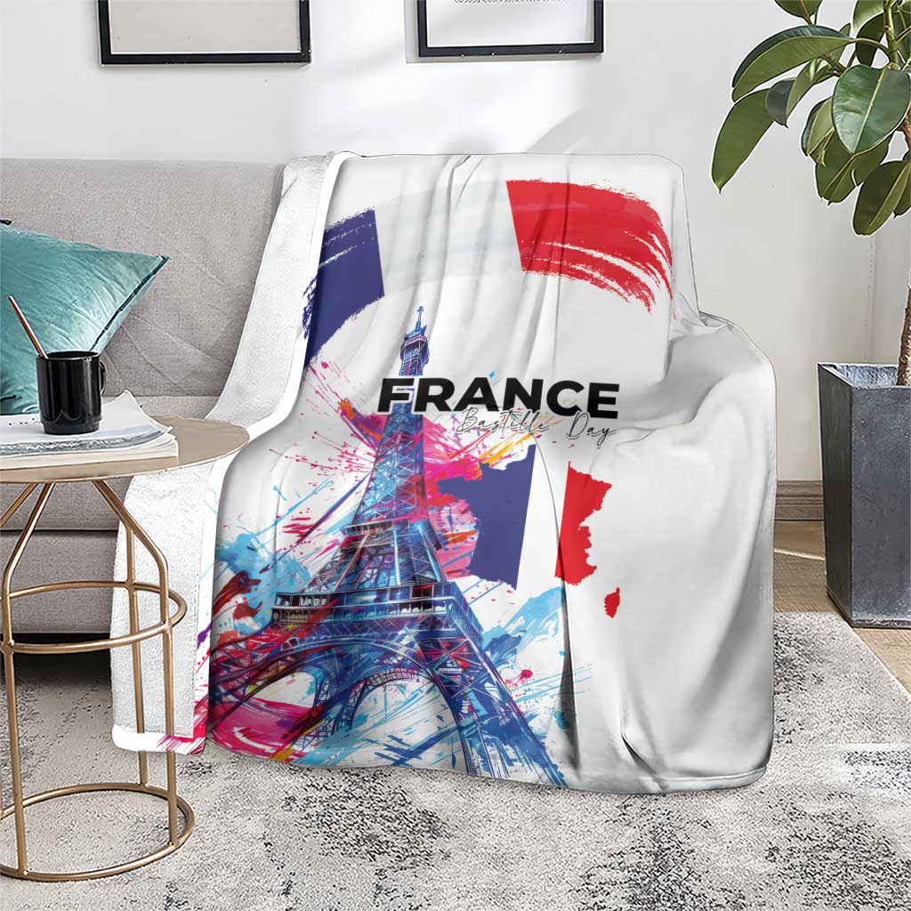 Bastille Day Blanket Eiffel Tower Brush Strokes Colorful with The Map
