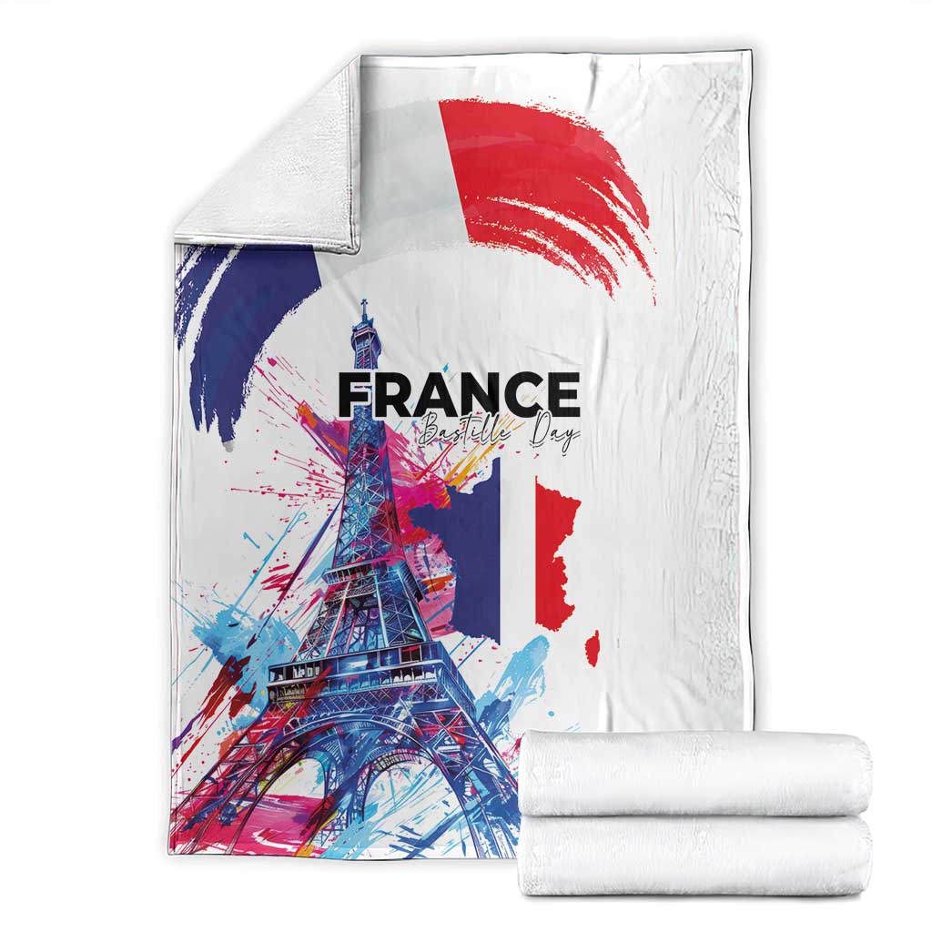 Bastille Day Blanket Eiffel Tower Brush Strokes Colorful with The Map
