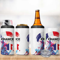Bastille Day 4 in 1 Can Cooler Tumbler Eiffel Tower Brush Strokes Colorful with The Map