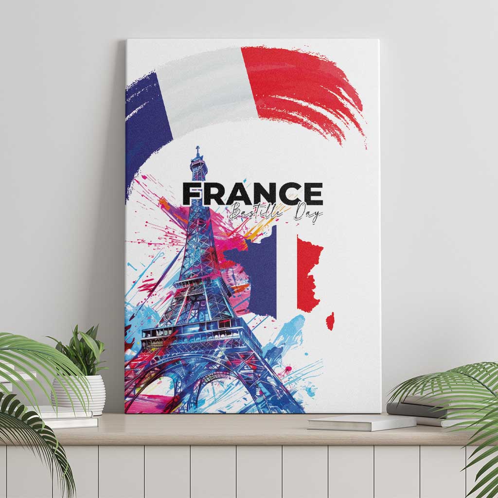 Bastille Day Canvas Wall Art Eiffel Tower Brush Strokes Colorful with The Map