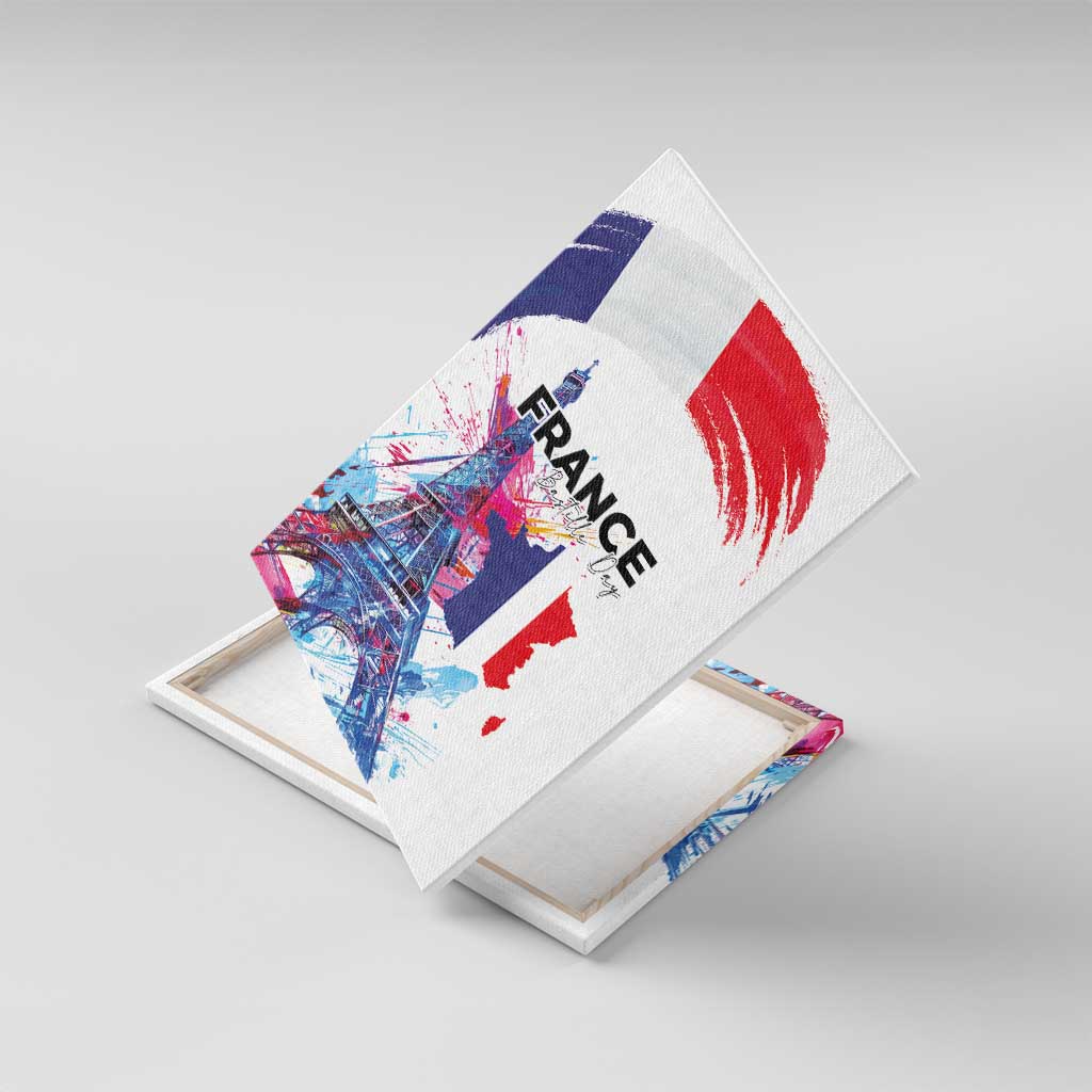Bastille Day Canvas Wall Art Eiffel Tower Brush Strokes Colorful with The Map