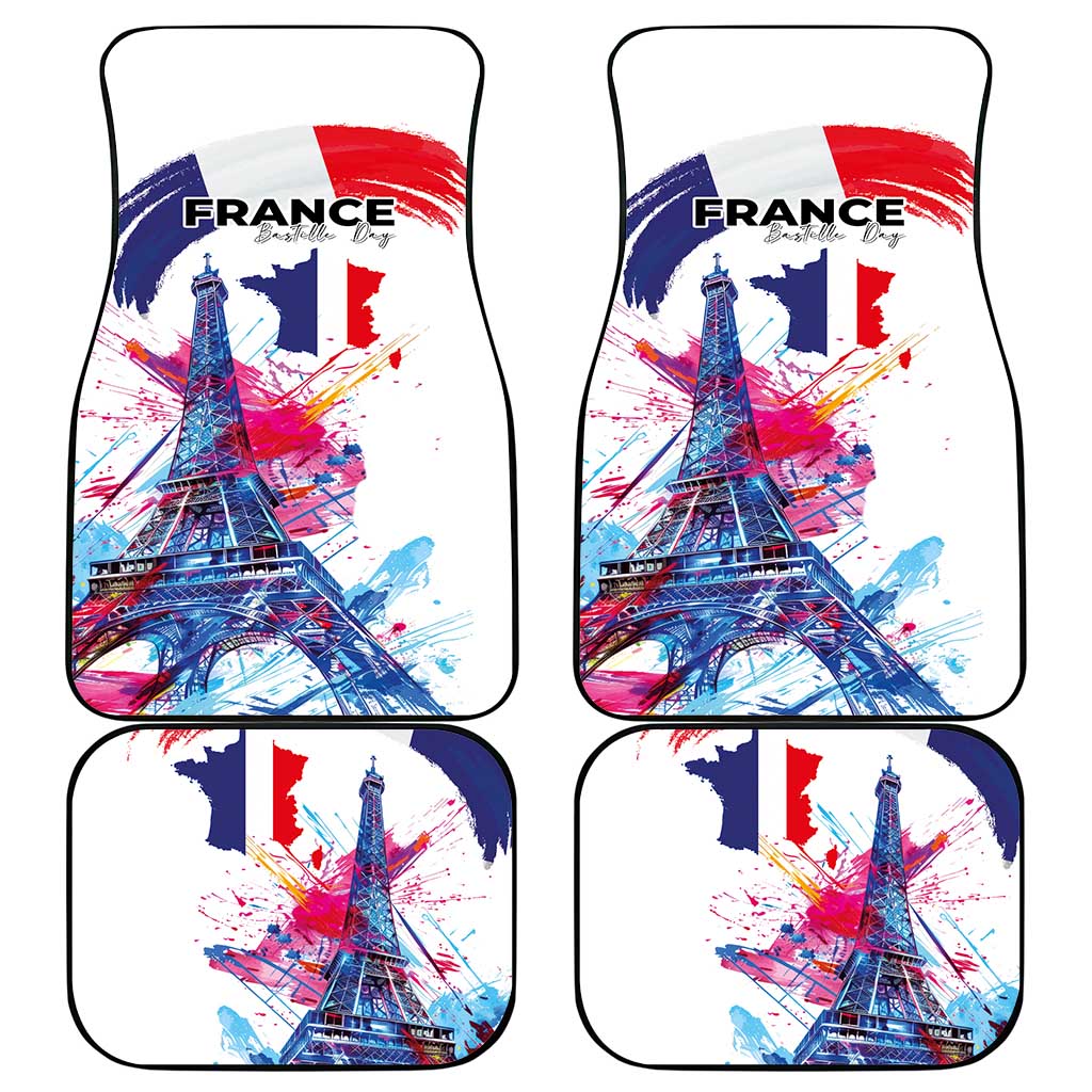 Bastille Day Car Mats Eiffel Tower Brush Strokes Colorful with The Map
