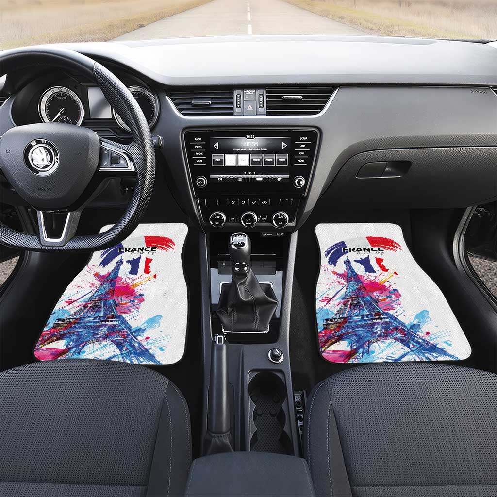Bastille Day Car Mats Eiffel Tower Brush Strokes Colorful with The Map