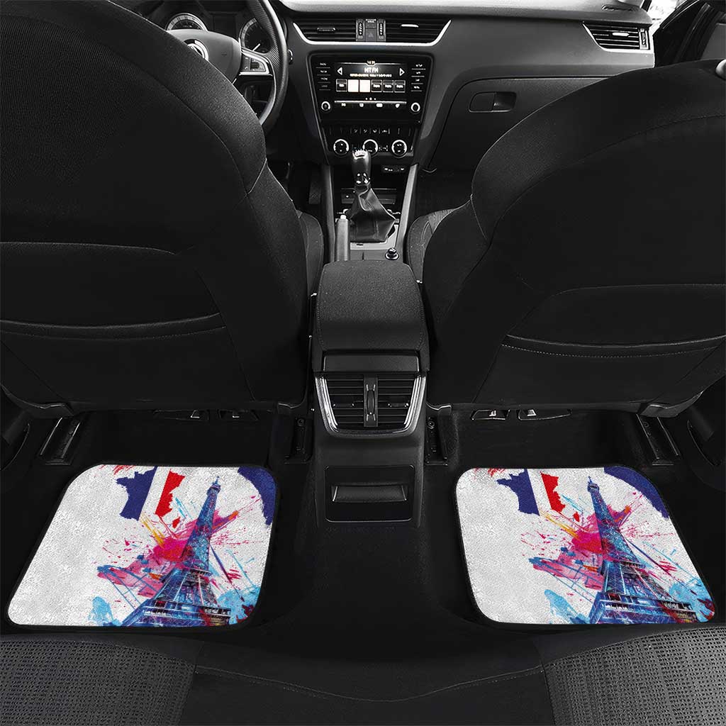 Bastille Day Car Mats Eiffel Tower Brush Strokes Colorful with The Map