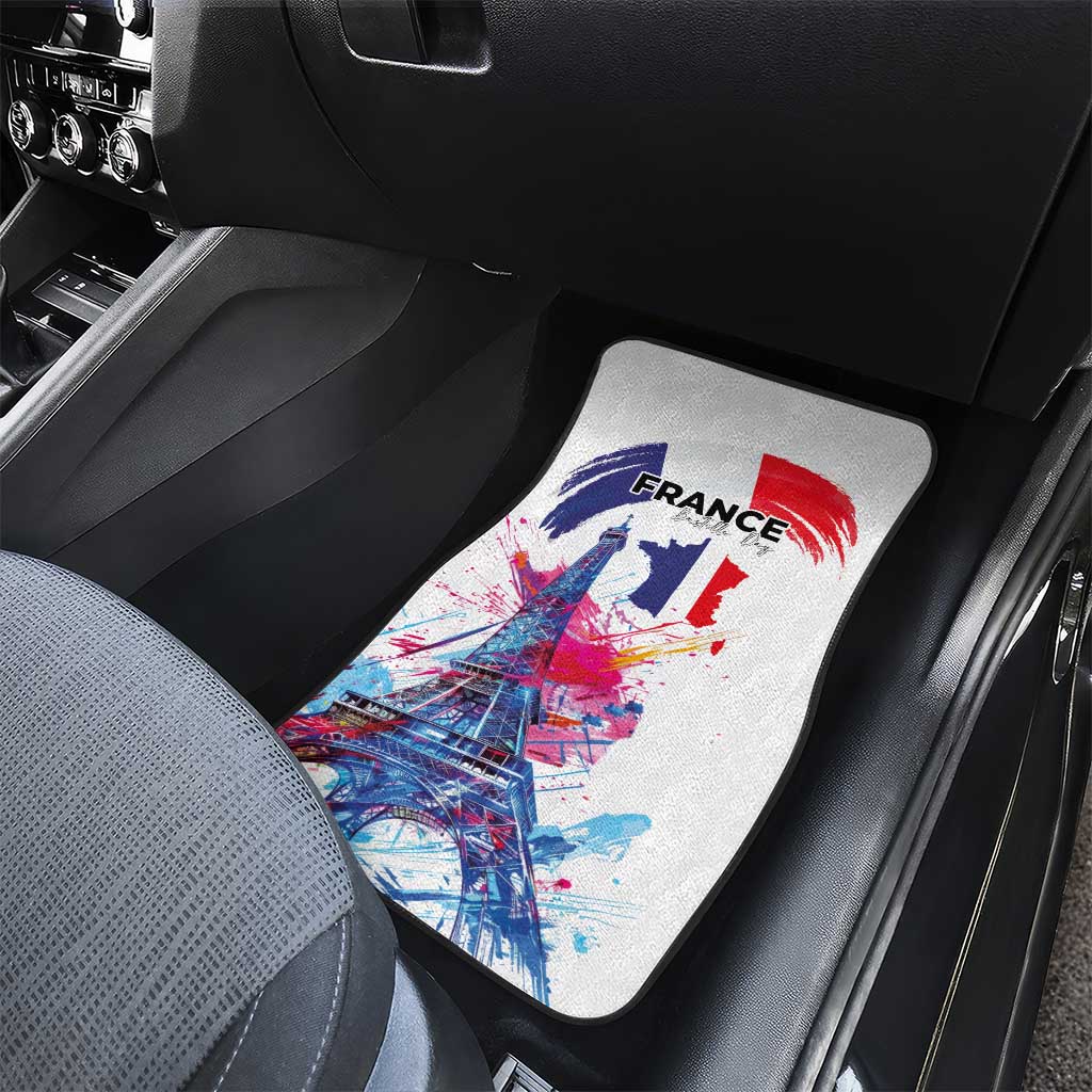 Bastille Day Car Mats Eiffel Tower Brush Strokes Colorful with The Map