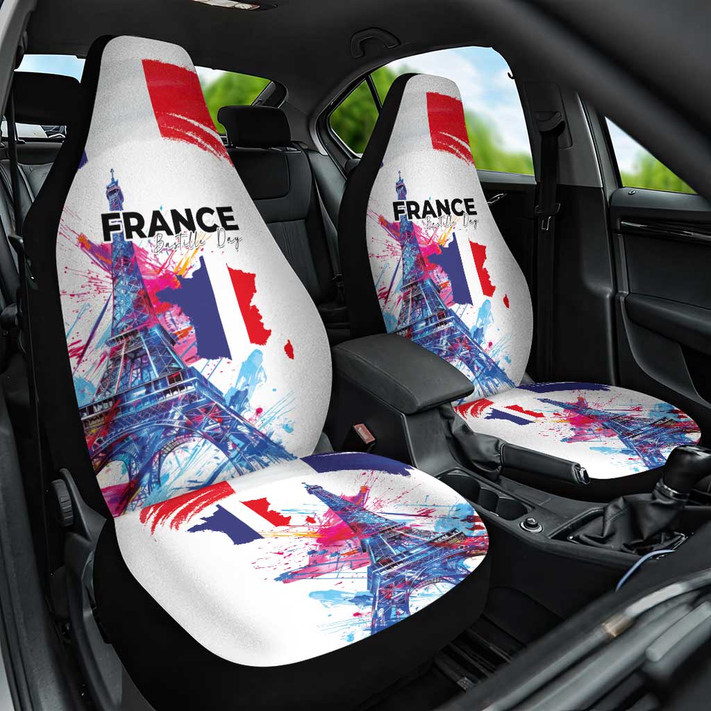 Bastille Day Car Seat Cover Eiffel Tower Brush Strokes Colorful with The Map