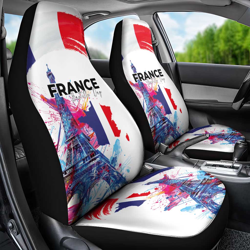 Bastille Day Car Seat Cover Eiffel Tower Brush Strokes Colorful with The Map