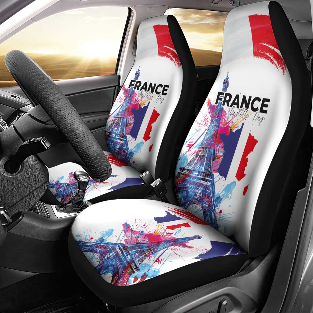 Bastille Day Car Seat Cover Eiffel Tower Brush Strokes Colorful with The Map