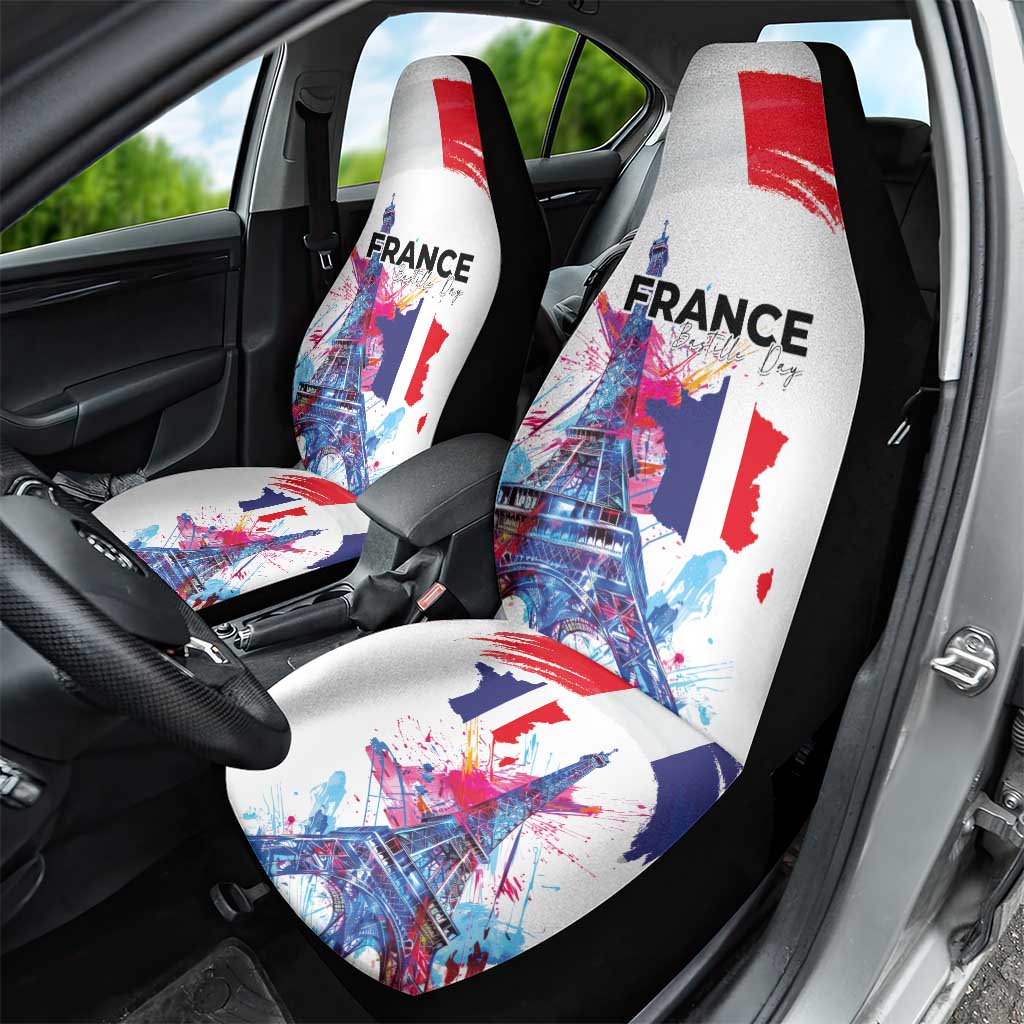Bastille Day Car Seat Cover Eiffel Tower Brush Strokes Colorful with The Map