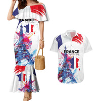 Bastille Day Couples Matching Mermaid Dress and Hawaiian Shirt Eiffel Tower Brush Strokes Colorful with The Map