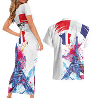 Bastille Day Couples Matching Short Sleeve Bodycon Dress and Hawaiian Shirt Eiffel Tower Brush Strokes Colorful with The Map