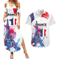 Bastille Day Couples Matching Summer Maxi Dress and Hawaiian Shirt Eiffel Tower Brush Strokes Colorful with The Map