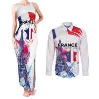 Bastille Day Couples Matching Tank Maxi Dress and Long Sleeve Button Shirt Eiffel Tower Brush Strokes Colorful with The Map