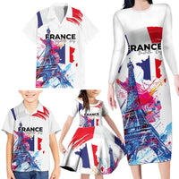 Bastille Day Family Matching Long Sleeve Bodycon Dress and Hawaiian Shirt Eiffel Tower Brush Strokes Colorful with The Map