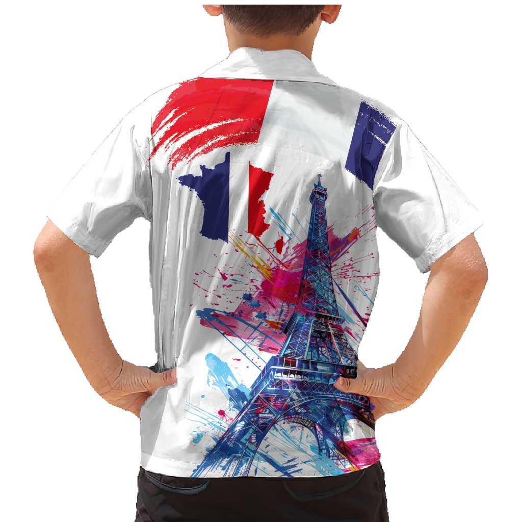 Bastille Day Family Matching Mermaid Dress and Hawaiian Shirt Eiffel Tower Brush Strokes Colorful with The Map