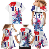 Bastille Day Family Matching Mermaid Dress and Hawaiian Shirt Eiffel Tower Brush Strokes Colorful with The Map