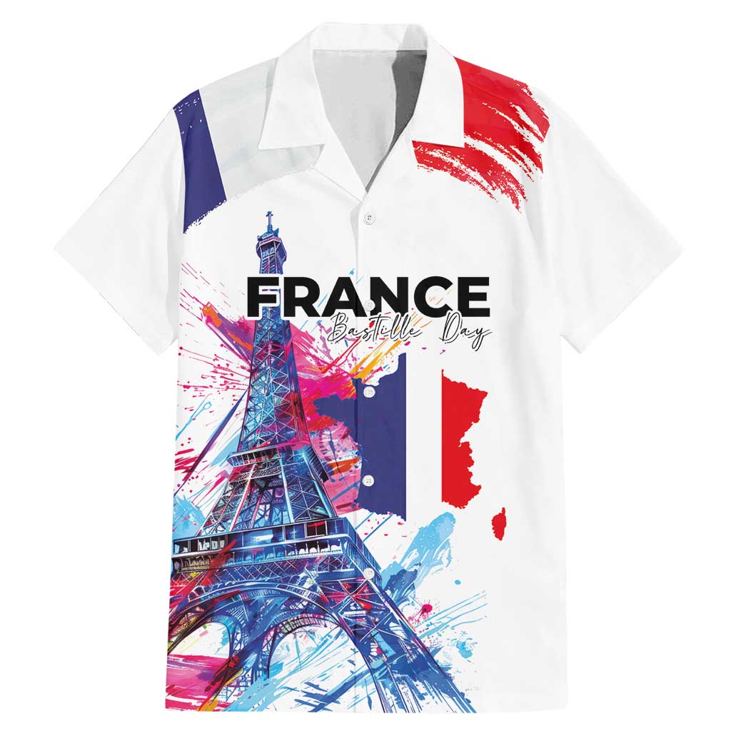 Bastille Day Family Matching Mermaid Dress and Hawaiian Shirt Eiffel Tower Brush Strokes Colorful with The Map