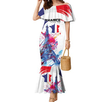 Bastille Day Family Matching Mermaid Dress and Hawaiian Shirt Eiffel Tower Brush Strokes Colorful with The Map
