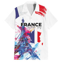 Bastille Day Family Matching Off The Shoulder Long Sleeve Dress and Hawaiian Shirt Eiffel Tower Brush Strokes Colorful with The Map