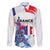 Bastille Day Family Matching Off The Shoulder Long Sleeve Dress and Hawaiian Shirt Eiffel Tower Brush Strokes Colorful with The Map