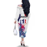 Bastille Day Family Matching Off The Shoulder Long Sleeve Dress and Hawaiian Shirt Eiffel Tower Brush Strokes Colorful with The Map