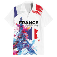 Bastille Day Family Matching Off Shoulder Maxi Dress and Hawaiian Shirt Eiffel Tower Brush Strokes Colorful with The Map