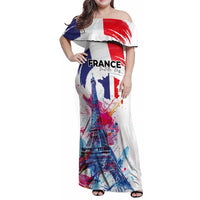 Bastille Day Family Matching Off Shoulder Maxi Dress and Hawaiian Shirt Eiffel Tower Brush Strokes Colorful with The Map