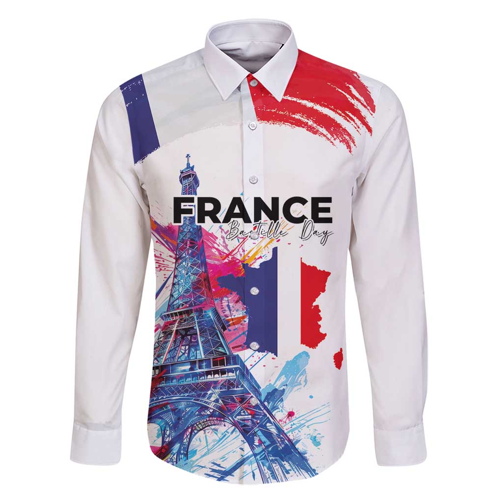 Bastille Day Family Matching Off Shoulder Short Dress and Hawaiian Shirt Eiffel Tower Brush Strokes Colorful with The Map
