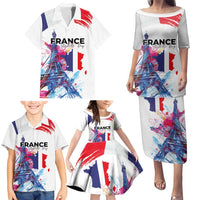 Bastille Day Family Matching Puletasi and Hawaiian Shirt Eiffel Tower Brush Strokes Colorful with The Map